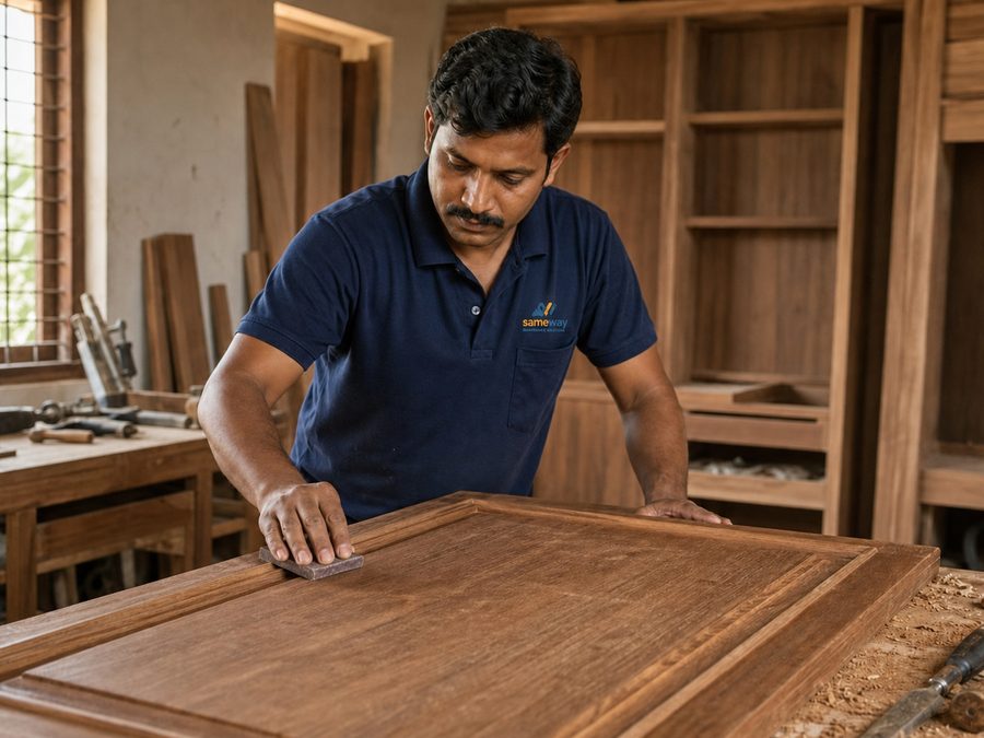 Sameway carpenter finishing a custom wardrobe